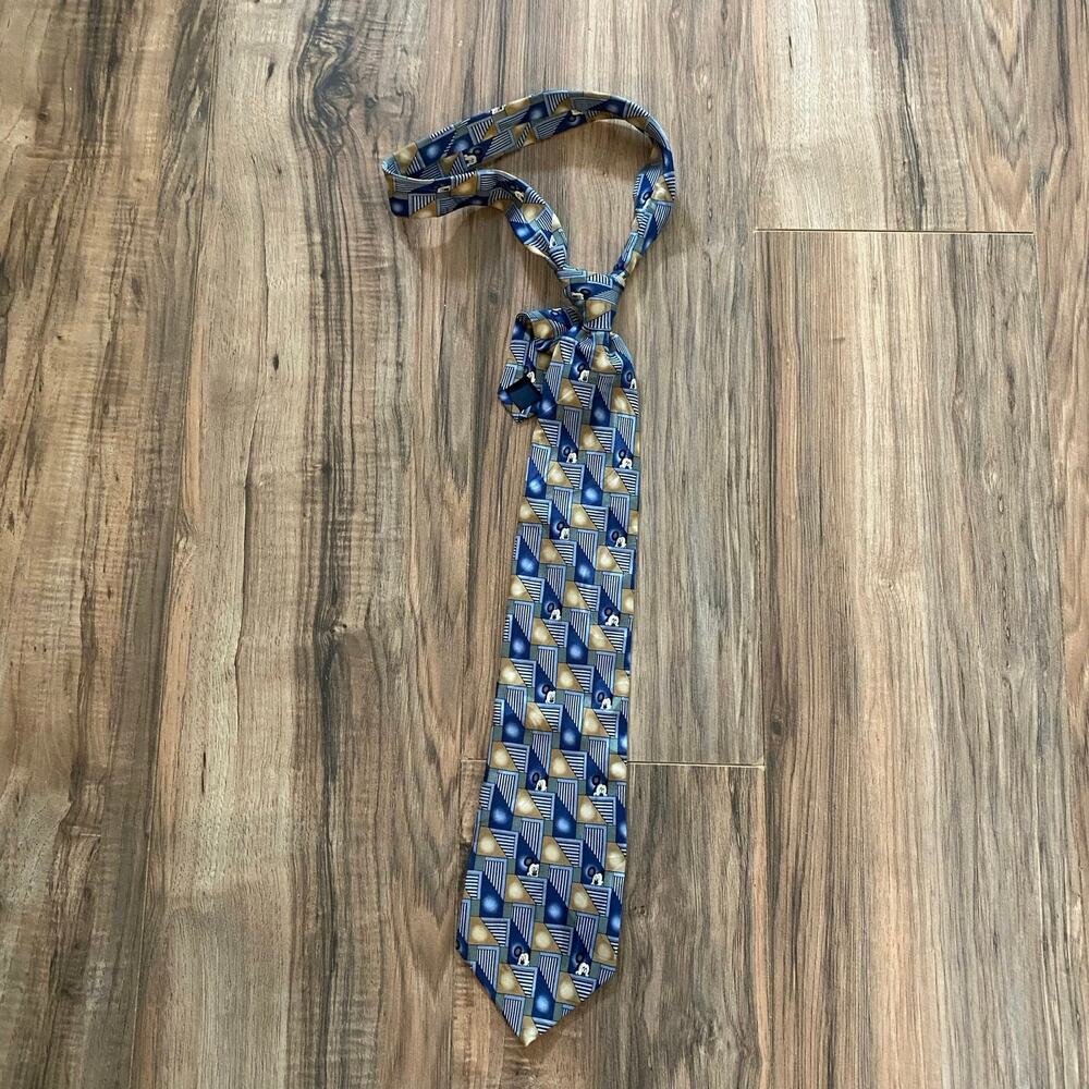 VTG Walt Disney World Mickey Mens Satin Geometric Mickey Mouse Face 58 Silk tie